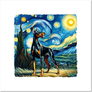 Starry Doberman Pinscher Dog Portrait - Pet Portrait Posters and Art